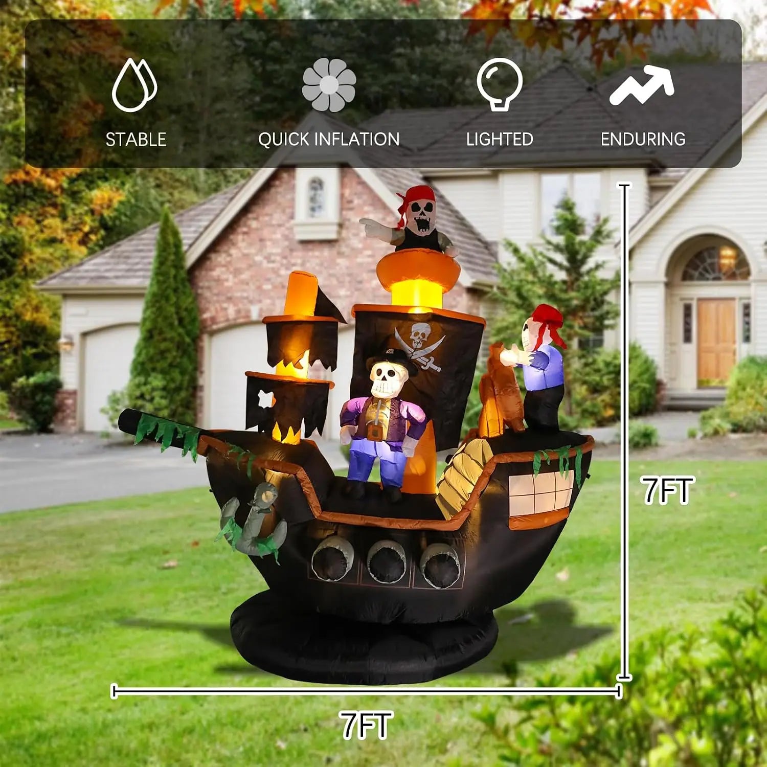 Outdoor Inflatable Decorations, 7ft Giant Pirate Ship Yard Decoration
