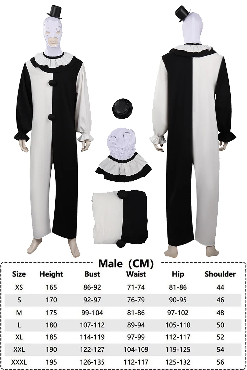 Art the Clown Terrifier Costume Dress Outfit Latex Masks Kids Adult Men Women Roleplay - Costume B / XL