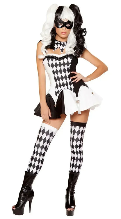 2026Cosplay Adulte Cirque Clown Noir Blanc Treillis Ensemble De Costumes Femmes Halloween - View 6
