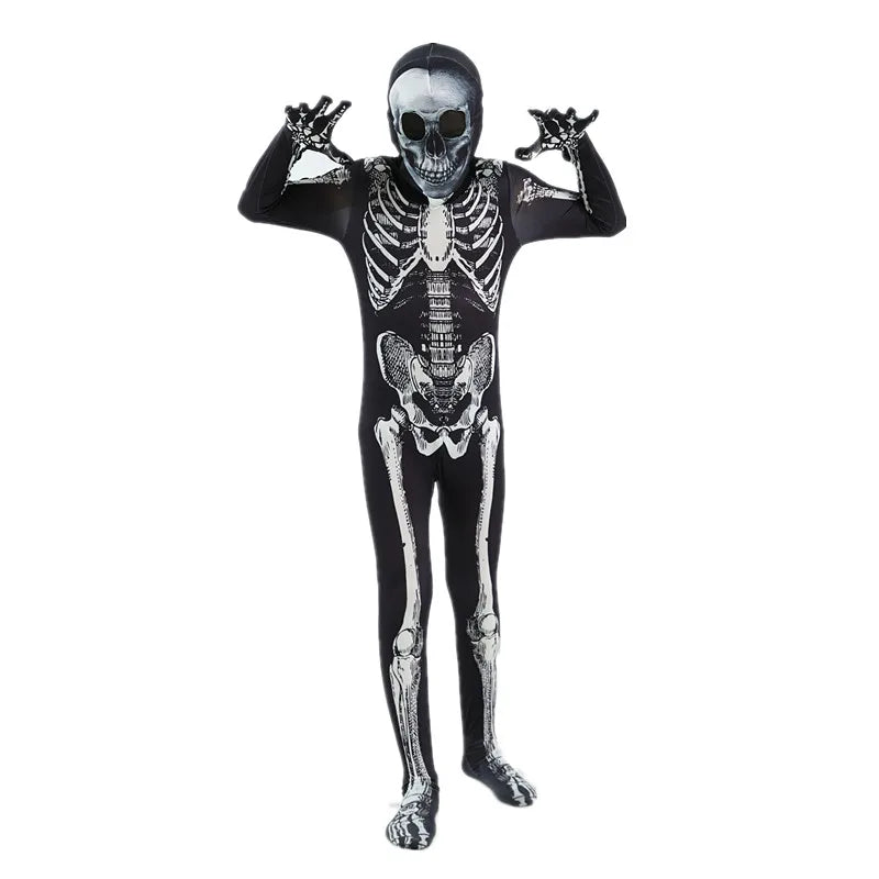Scary Halloween Horror Kids Hooded Costume Scary Skeleton Grim Reaper Costume Boys Spooky - 01 / 150
