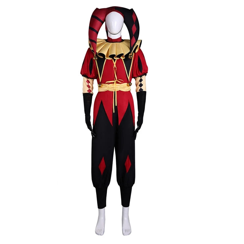 Pierrot Harlequin Jester Costume Game the Freak Circus Clown Costume Hat Adult Halloween - Harlequin / XL