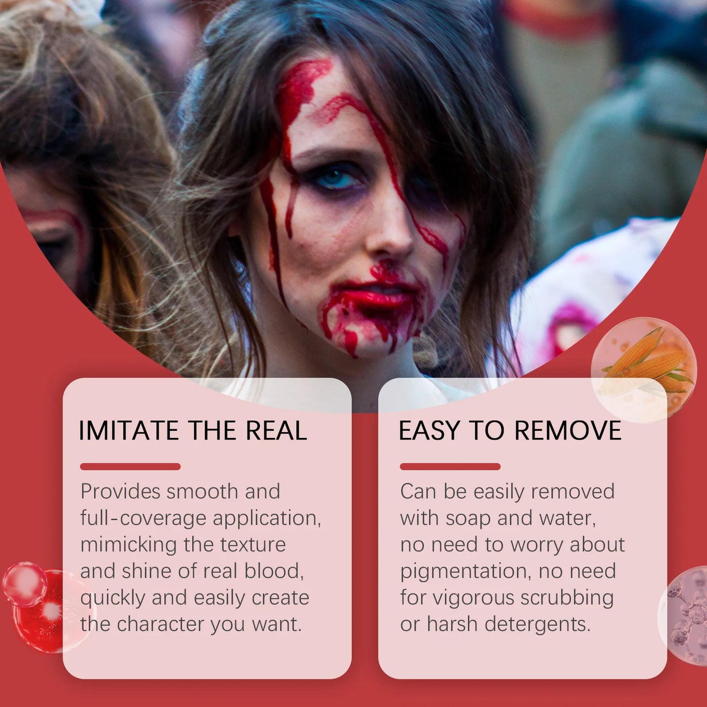 Halloween Fake Blood Makeup Kit Blood Drop Vampire Zombie Cosplay Washable Mock Blood Fake Blood Spray For - product image 2