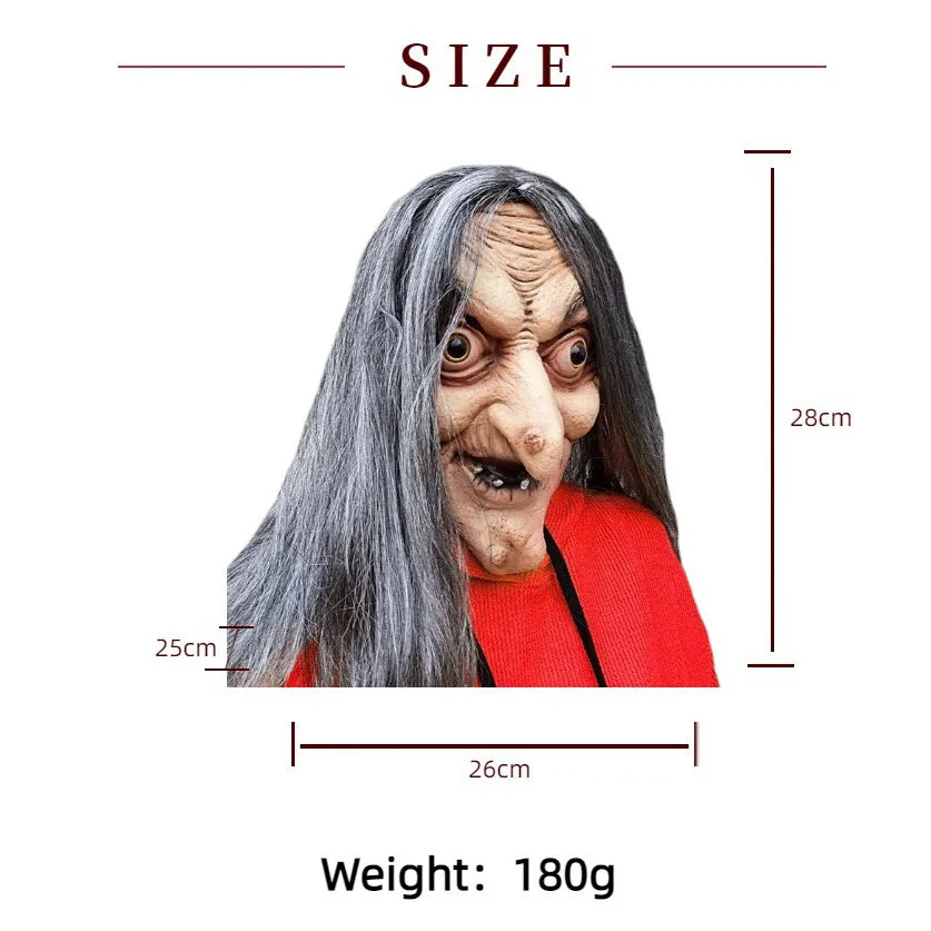 Halloween Old Witch Latex Mask with Long Hair Scary Ghost Face Costume for Party Cosplay & - product image 4