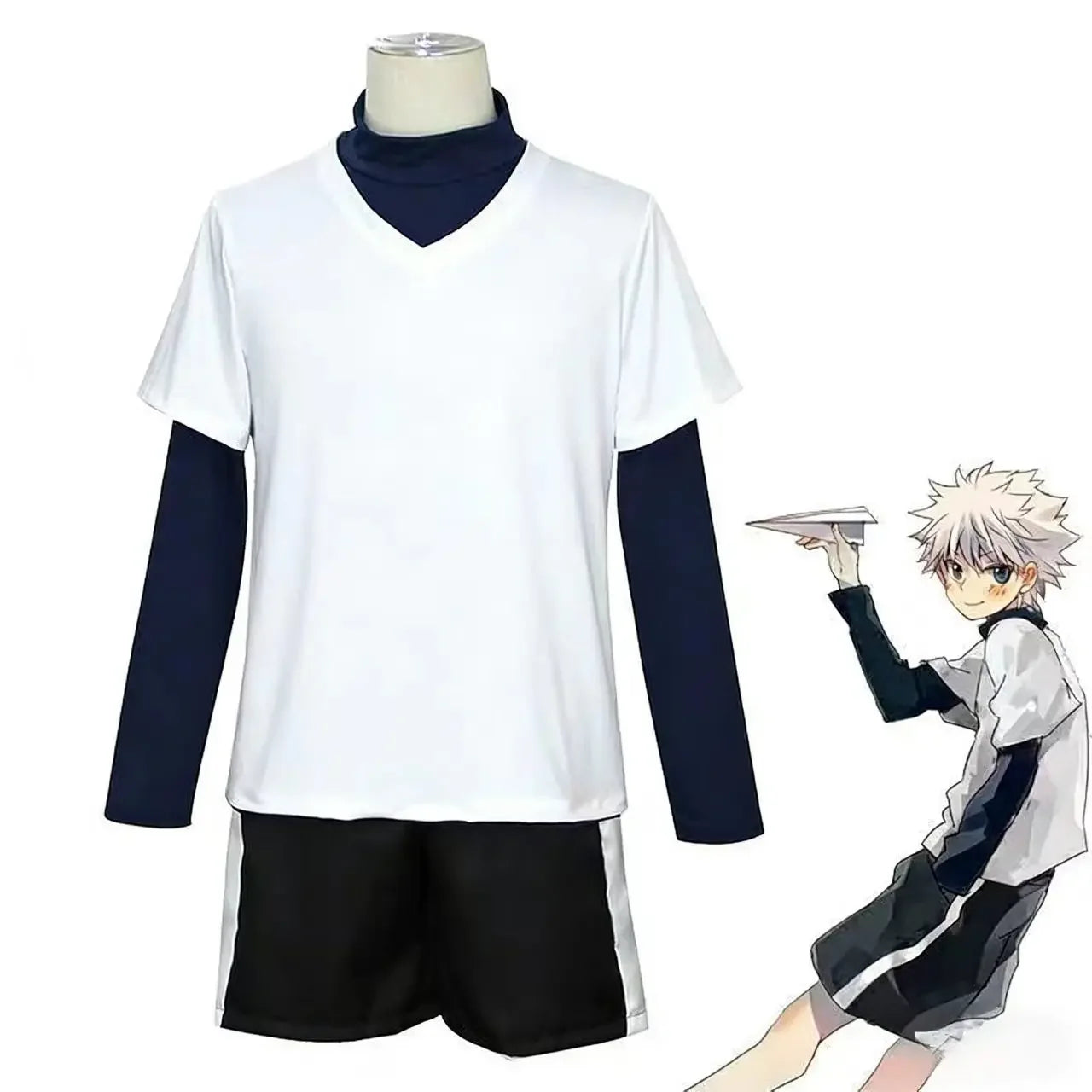 Hunter X Hunter Killua Zoldyck Costume Whiter Short Sleeve and Black Shorts Suit for Man - Clothing only / M