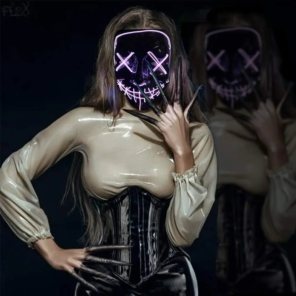 Poptrend Halloween Mask LED Light Up Mask Scary Mask for Costume Halloween Costume Parties - 2PCS B