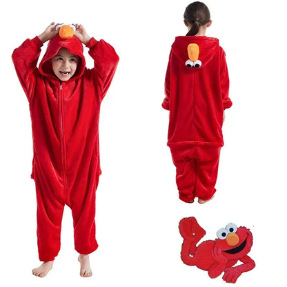 2026 Halloween Costume de Cosplay Kigurumi Elmo Onesie pour Enfants, Pyjama d'Halloween, Vêtements de Noël pour Garçon