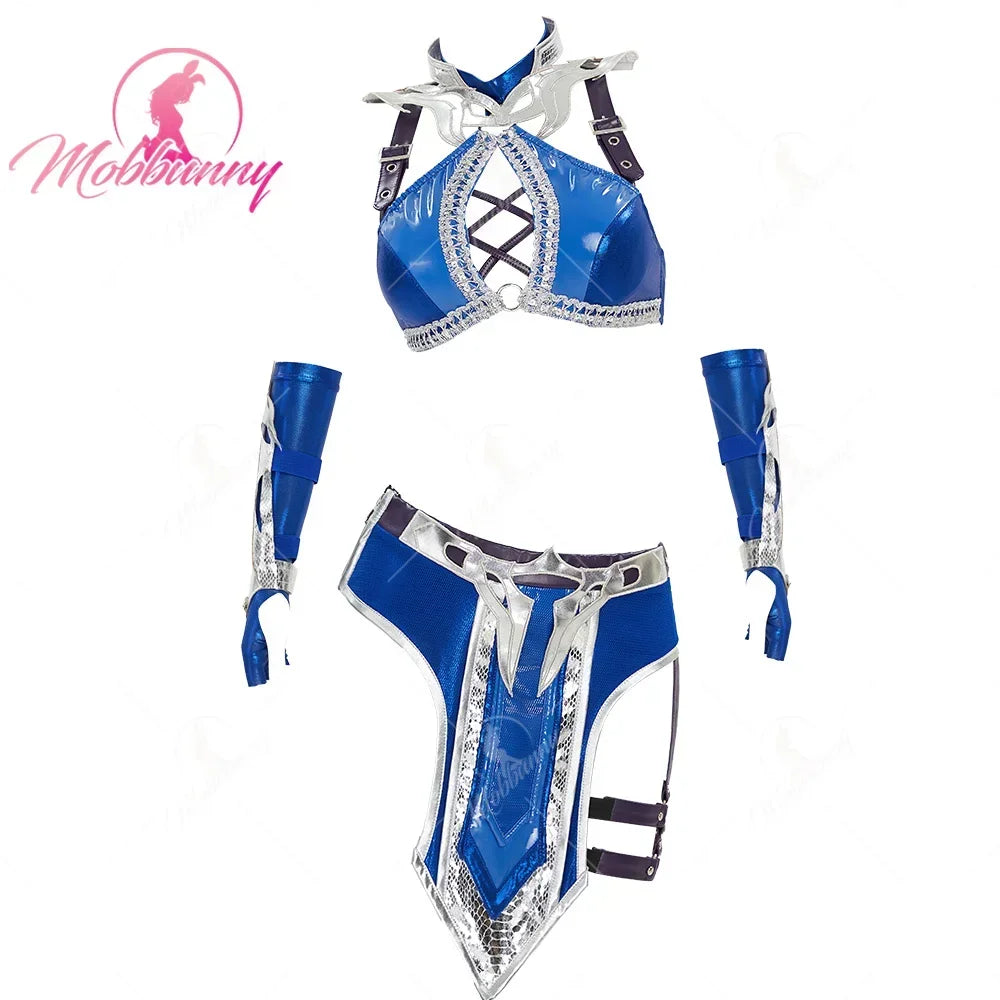 MOBBUNNY Kitana Costume Women Lingerie Costume Hollow Top and Skirt with Mask for - View 7