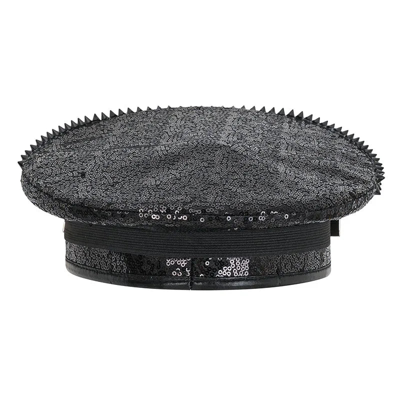 Halloween Costume Steampunk Hat with Goggles Vintage Men Black Sequined & Rivets Gothic - Gold / China Mainland