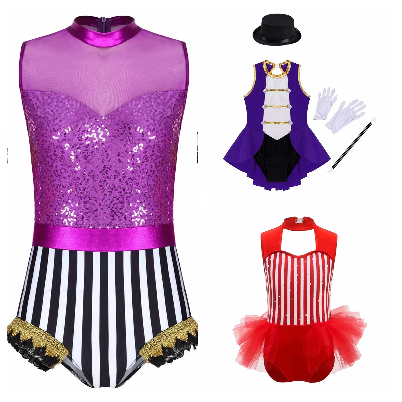 Girls Circus Clown Outfits Costume Dance Leotard Drum Majorette Ringmaster Halloween - Royal Blue C / 10