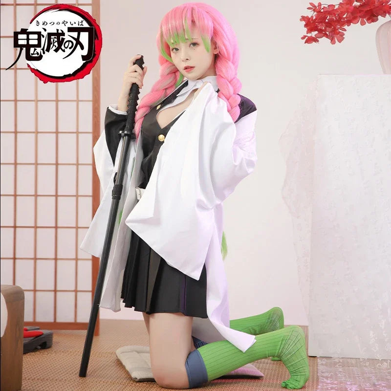 Costume Anime Kanroji Mitsuri Kimono Costume Devil Hunter Adult Kid Halloween Wig - B / XL