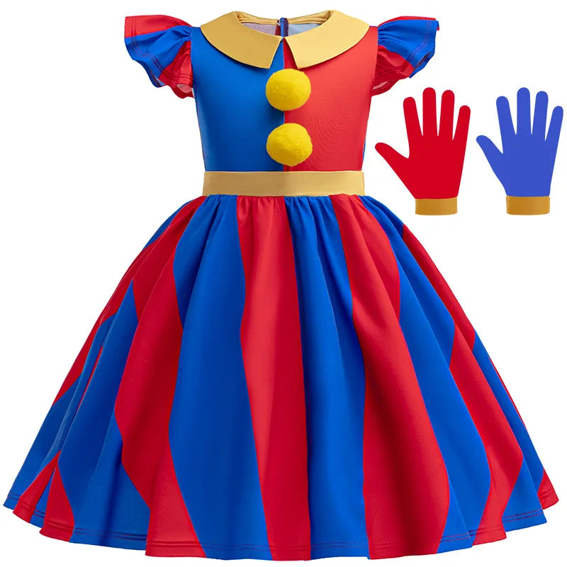 Pomni Halloween Costume for Kids the Amazing Digital Circus Character Derss Gloves and - Clown Dress B 01 / 140(7-8Y)