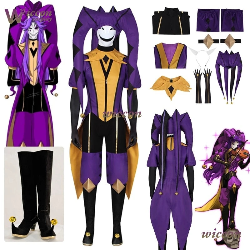 Uhah / / the Freak Circus-Jester Costume Purple Clown Outfit Costume Game Halloween Horror - suit no mask / XXL shoes43