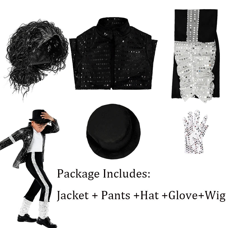 Child Michael Military Jacket Halloween Dress Up Smooth Criminal Cosplay Boy Michael Jackson Beat It Billie Jean Costume