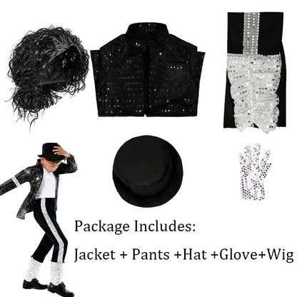 Child Michael Military Jacket Halloween Dress Up Smooth Criminal Cosplay Boy Michael Jackson Beat It Billie Jean Costume