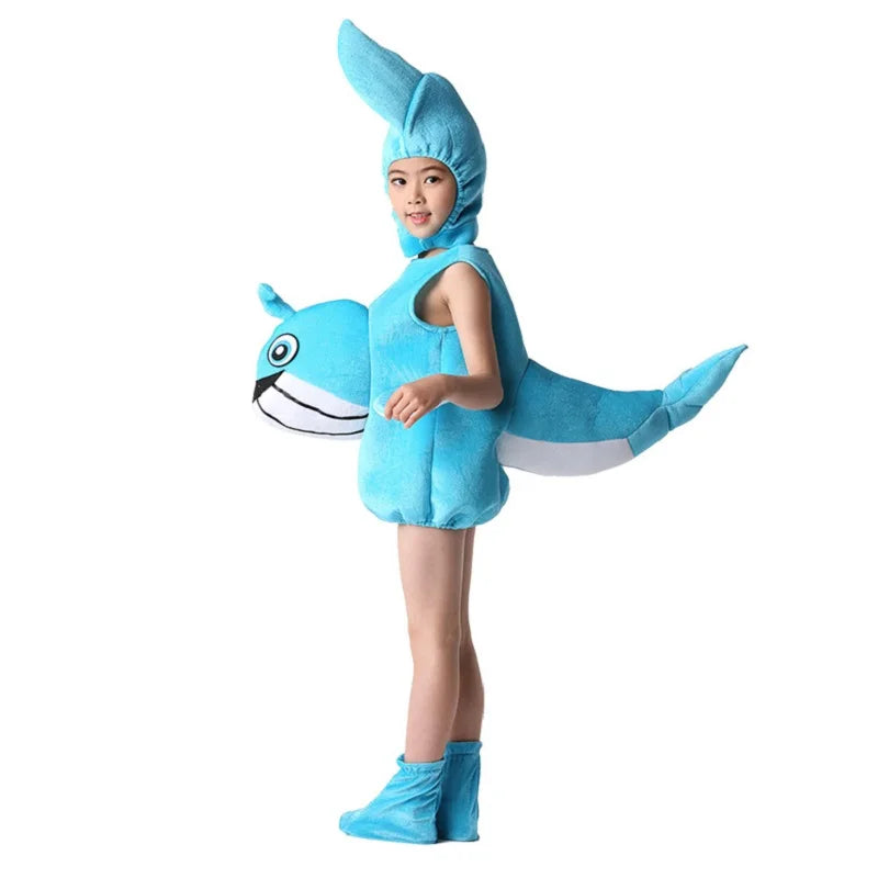 Unisex Children Halloween Family Dolphin Shark Whale Role Play Costume Marine Animal Bodysuit Headdress Shoes Performance Outfit