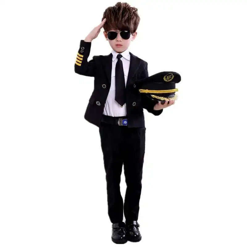 Children'S Day Pilot Uniform Stewardess Cosplay Halloween Costumes For Kids Disguise Girl Boy