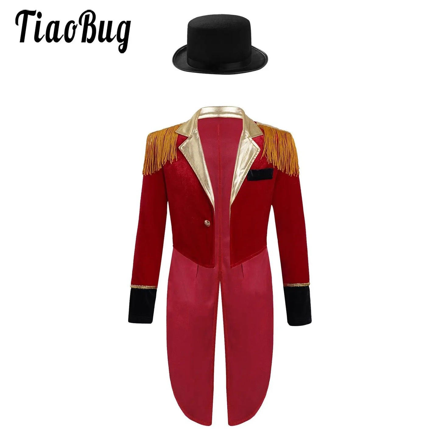 Kids' Circus Long Sleeve Lapel Tassel Tailcoat Felt Hat Ringmaster Costume
