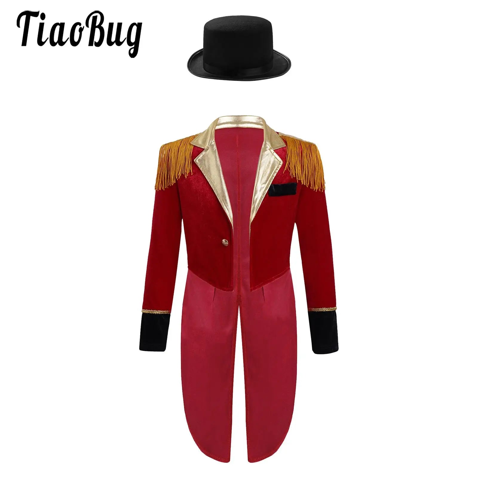Kids' Circus Long Sleeve Lapel Tassel Tailcoat Felt Hat Ringmaster Costume