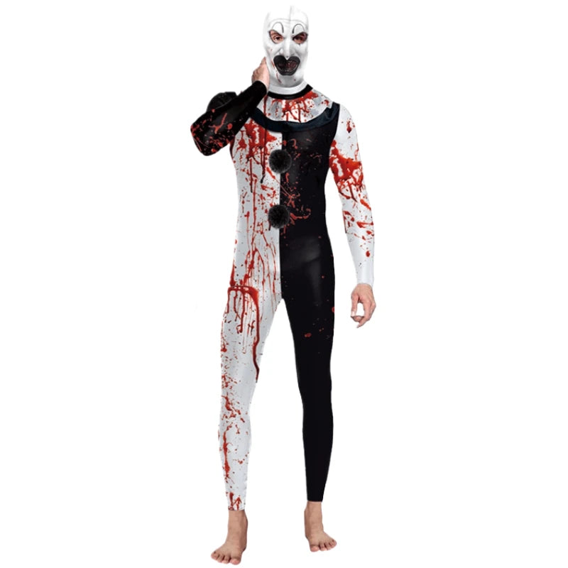 Santa Clown Scary Headgear Leotard Costume Disguise Blood Jumpsuits for Adult Bodysuit - Suits A no mask / XL