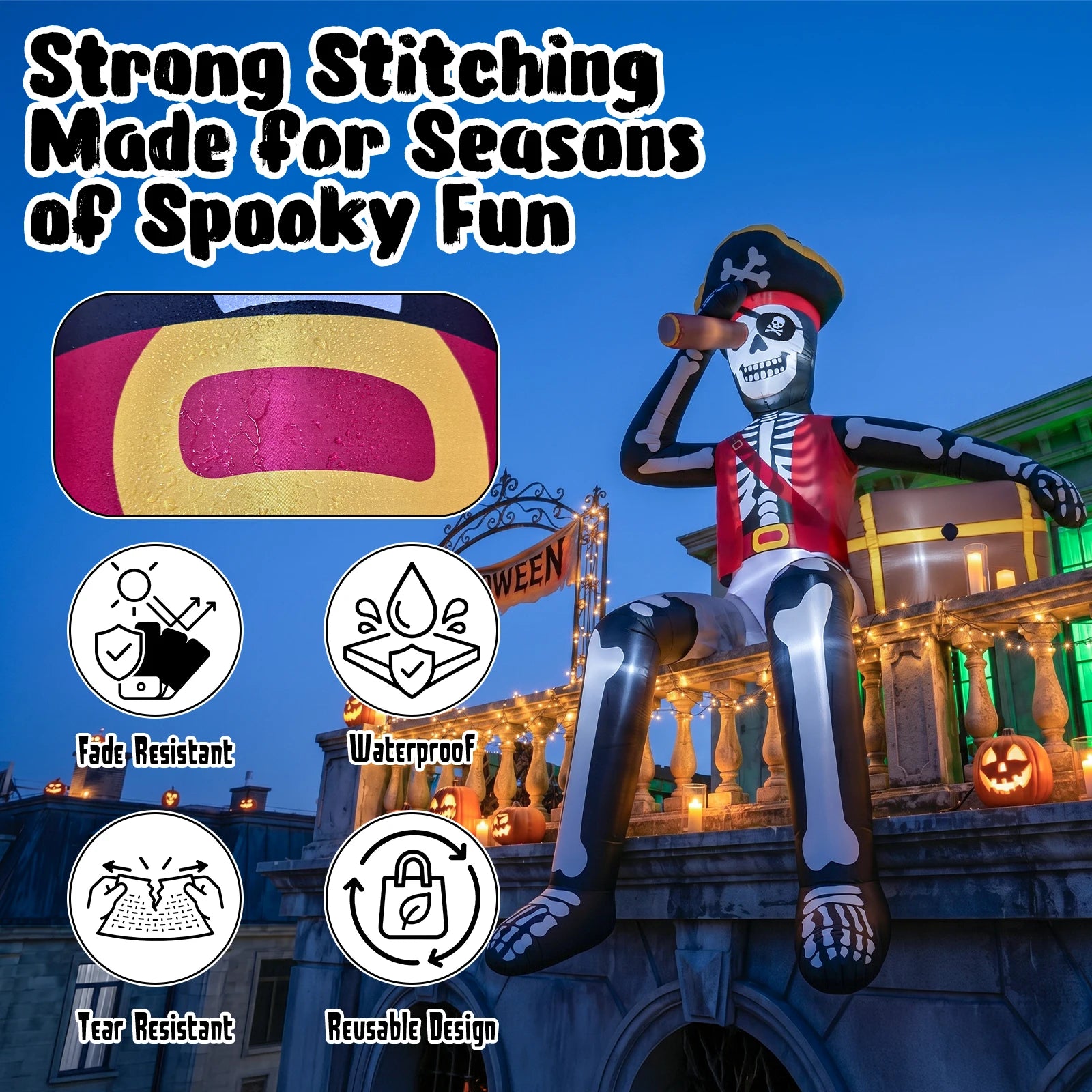 10ft Inflatable Pirate Skull Treasure Decor - Easy Setup Outdoor
