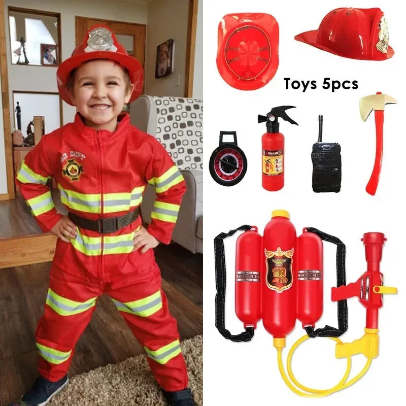 Kids' Firefighter Uniform Sam Fireman Halloween Costume - Red / 150