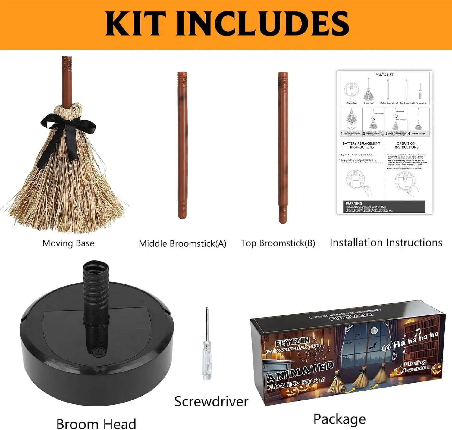 Halloween Floating Witch Broom with Witch Hat Haunted Dancing Moving Prop - product image 5