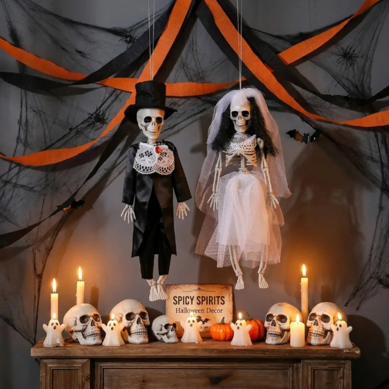 Halloween Skeleton Bride Groom Hanging Ornament Mini Wedding Skull Doll - product image 2