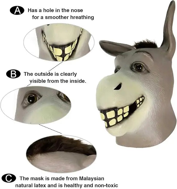 Funny Donkey Mask Masquerade Props Donkey Head Animals Masks Halloween Horror Ghost Latex Hood AdultsCosplay