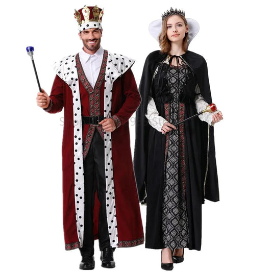 Halloween European Royal Retro Court King Queen Couple Costume Medieval Renaissance - black / M