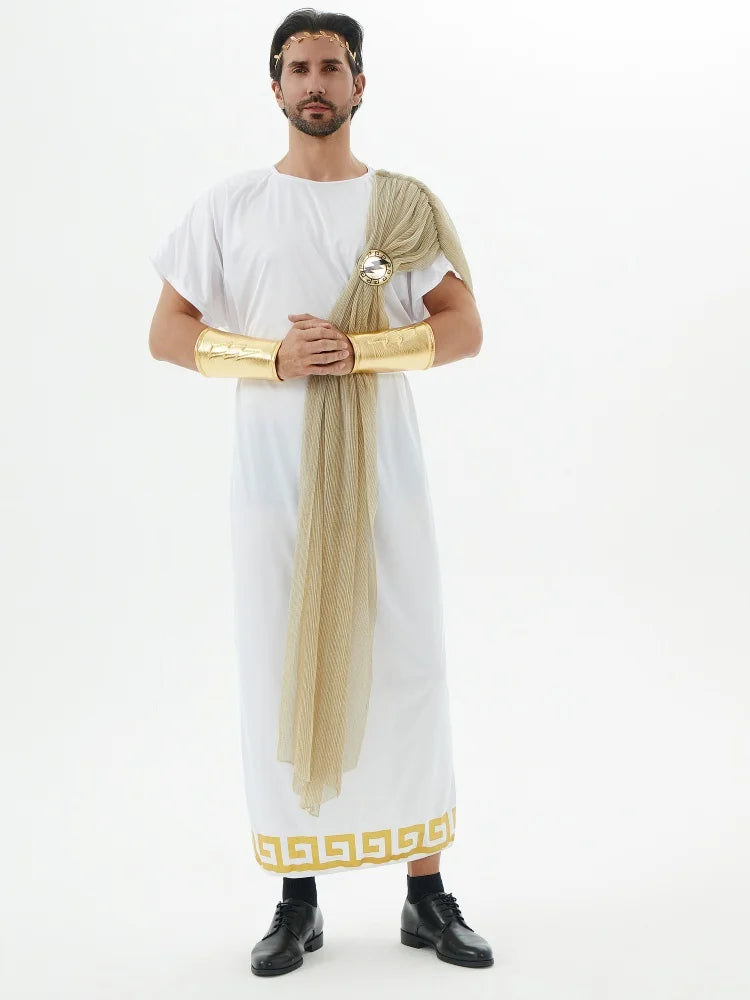 Halloween Costume Ancient Greek Gods Zeus Costumes Adult King of Rome Stage Show Dress - WHITE / S