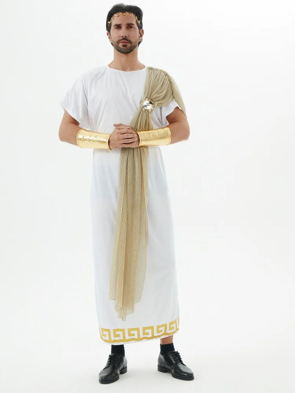 Halloween Costume Ancient Greek Gods Zeus Costumes Adult King of Rome Stage Show Dress - WHITE / S