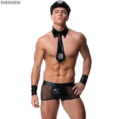 Men's Sexy Police Black Nightclub Bar Waiter Pole Dance Costume - alternate view 5