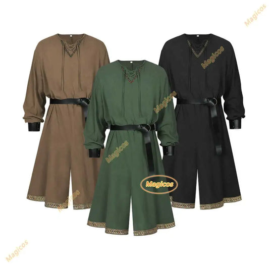 The Middle Ages Renaissance Knight Costume Men Women's Retro Robe Pirate Halloween - 1 / S