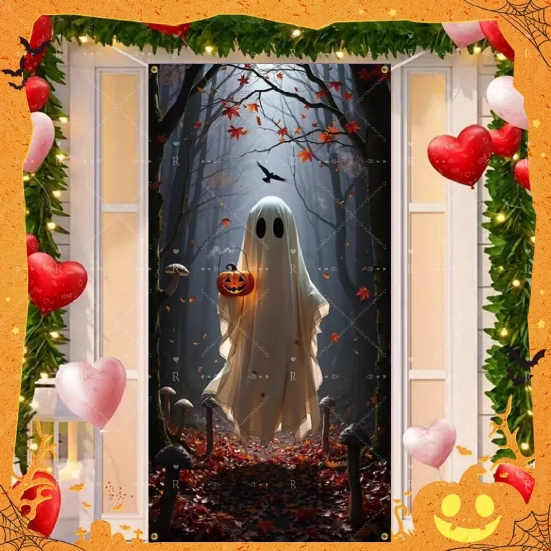 Happy Halloween Decor Door Cover Banner Horror Night Castle Bat Ghost Pumpkin - product image 14
