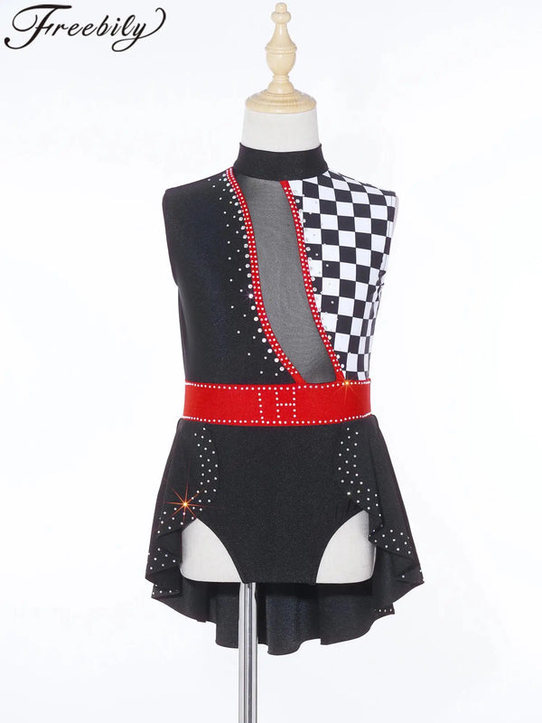 Girls Ringmaster Circus Clown Outfits Costume Dance Leotard Drum Majorette Halloween - Hot Pink E / 12