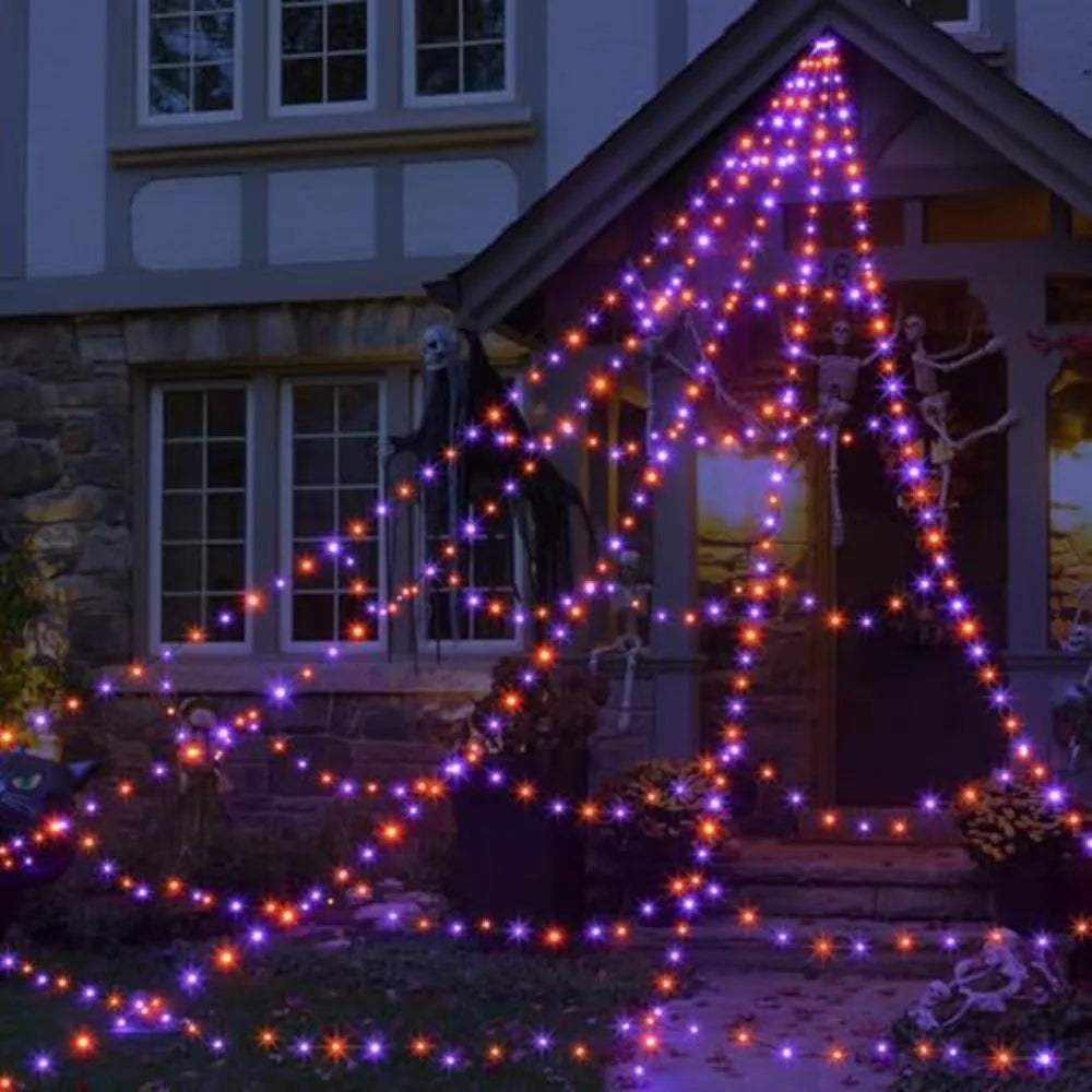 8 Modes Halloween Spider Web Lights Waterproof 250 LEDs LED Spider Net 16.4 Ft Big Scary Giant Spider Party