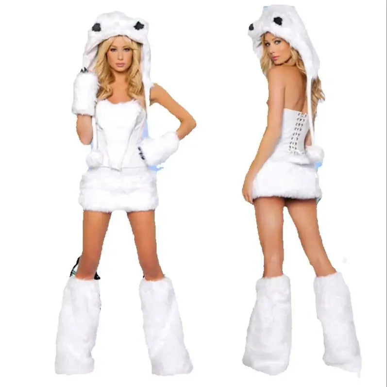 Adult female sexy and cute green caterpillar frog Halloween party fox costume animal role-playing costume and big tail costume