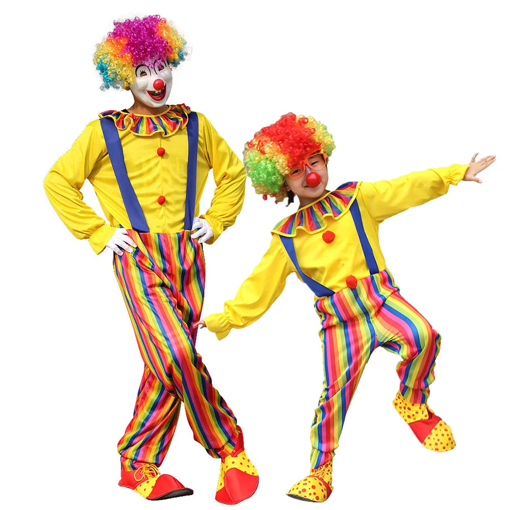 Halloween Costumes Kids Adults Circus Clown Joker Costume Outfits Colorful Fancy - 002 / 150 for kids