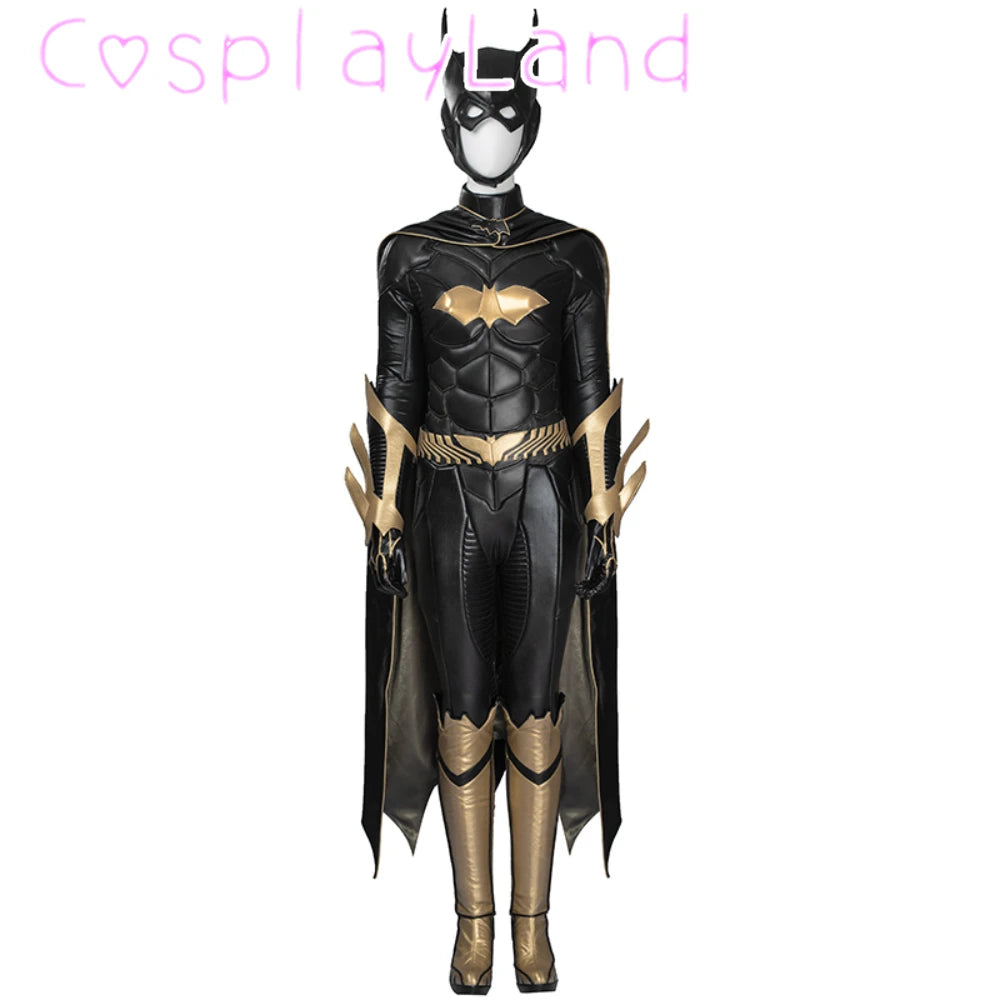 Arkham Knight Barbara Gordon Costume Battle Bat Suit with Cape Mask Black Jumpsuit - NO Mask Cape Shoes / XXL