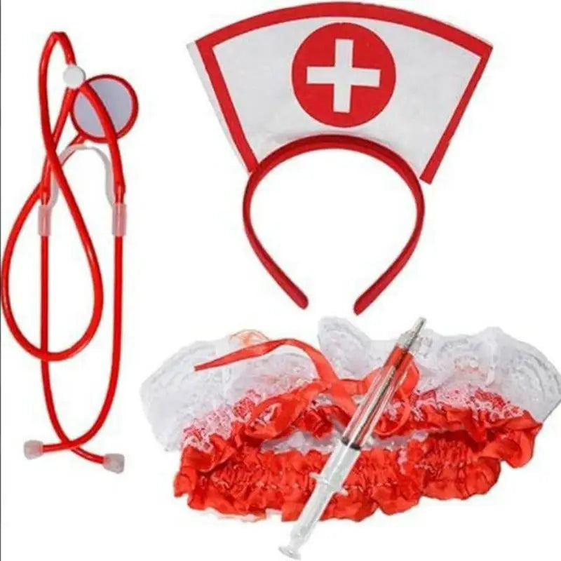 Nurse Costume Accessory Set – Hat, Stethoscope & Thigh Belt