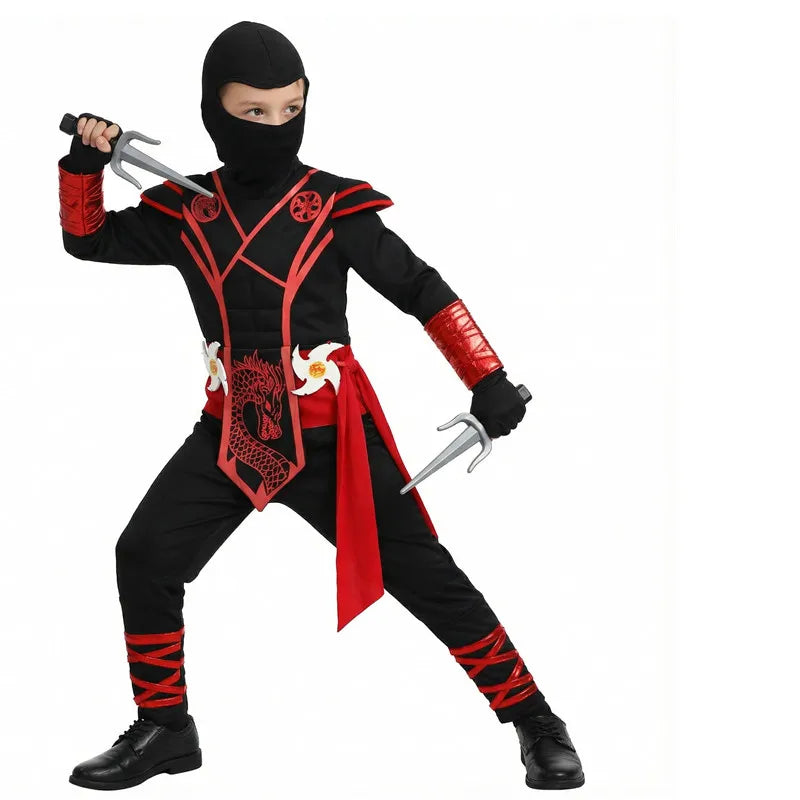 Boy / Girl Red Dragon Ninja Costume Cartoon Masked Warrior Halloween - product image 2