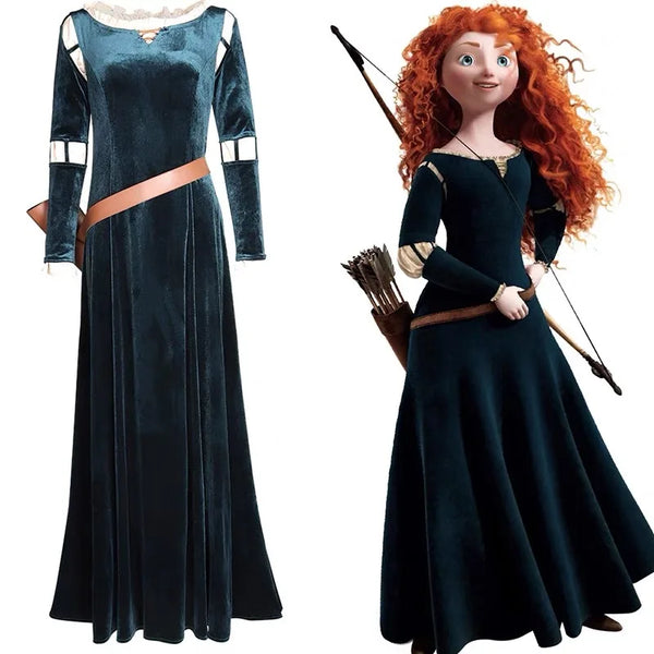 Brave Princess Merida Halloween Costumes for Adults Women Movie Costume Princess Dressfor - Navy Blue / XXL