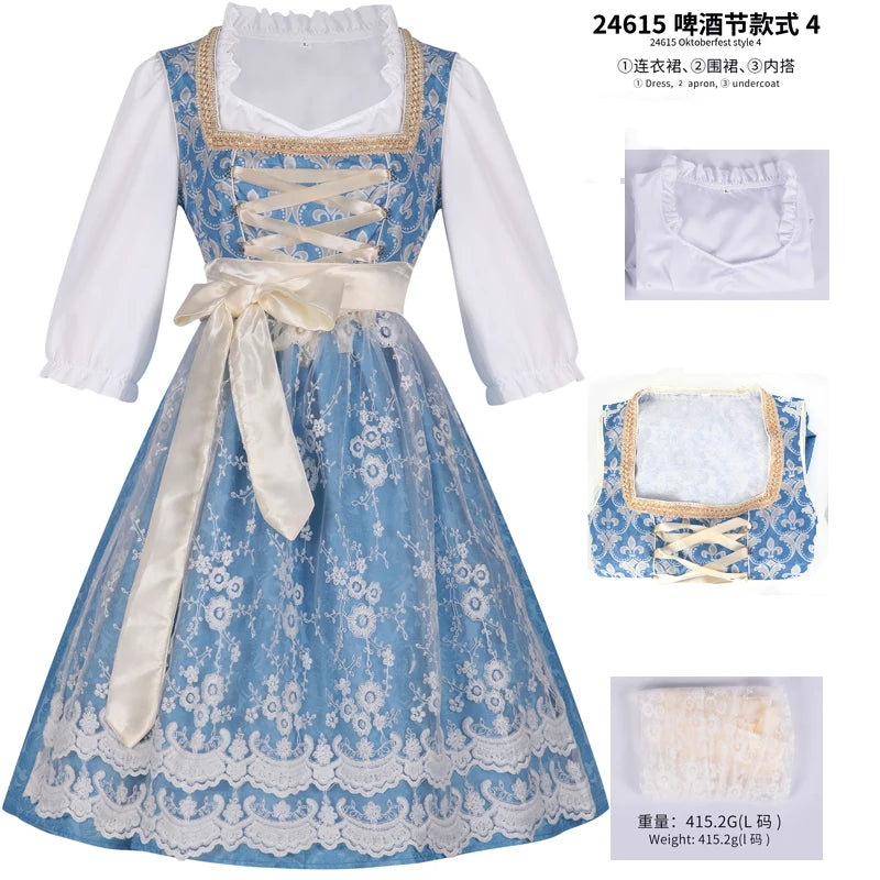 Kids' German Oktoberfest Maid Bavarian Traditional Embroidery Halloween Costume - 011 / M