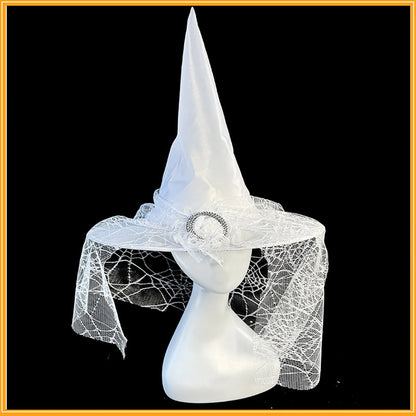 White Witch Hat with Veil Adult Halloween Party Cosplay Wizard Hat Girls Princess Dress Up Costume Accessory - product image 1