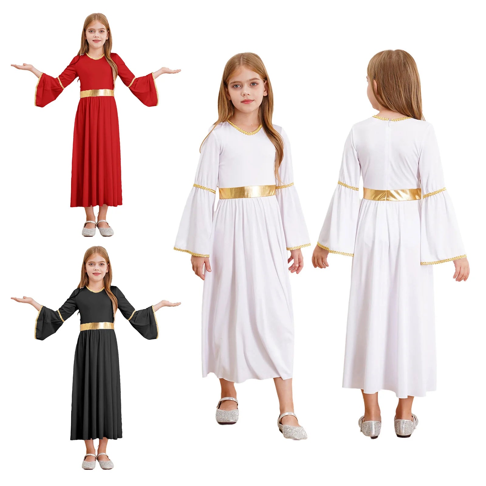 Girls Angel Halloween Costume Dress with Wings