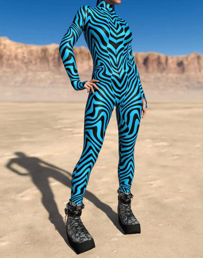 Women's 3D Abstract Print Full Body Jumpsuit Sexy Skinny High Neck Zentai Costume - alternate view 6