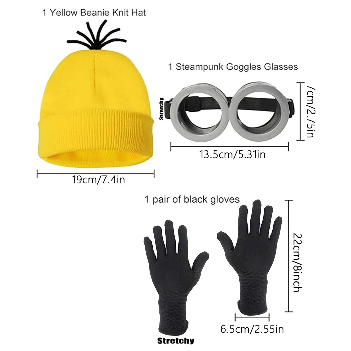 Halloween Yellow Goggle Henchmen Knitted Hat Gloves Eyewear Mesh Skirt Shoulder Strap Set Adult - product image 2