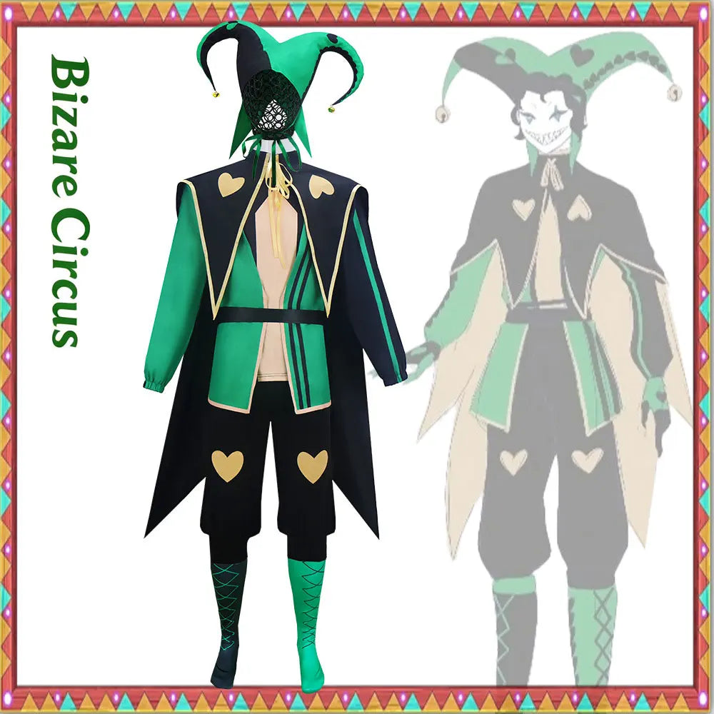 Classic Retro Pierrot Clown Costume Weird Circus Style Full Set Halloween Performance - Green costume / M