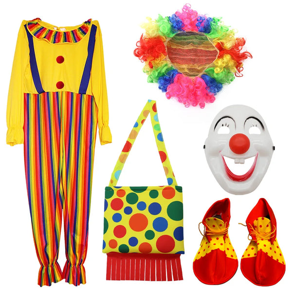 Halloween Adult Clown Costume Set Costume Performance Magic Show Props Includes Dress - All / One Size