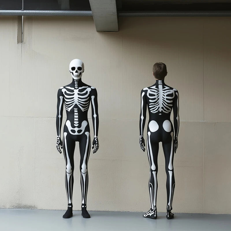 Skeleton Jumpsuit and Mask Skull Steampunk Elastic Bodysuits Unisex Halloween Costume